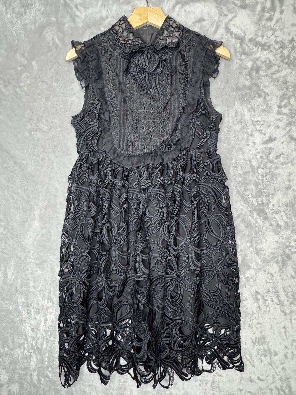 Love Binetti Dress Womens Small Black Lace Embroidered High Neck Whimsy Goth